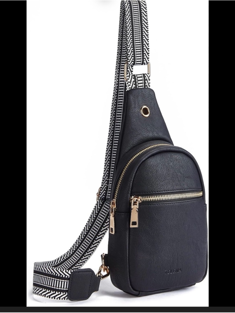 Crossbody Bag with Patterned Strap Black Sling Bag Telena NEW